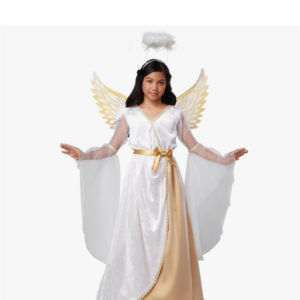 Kids Angel Costume with Gold and White Wings